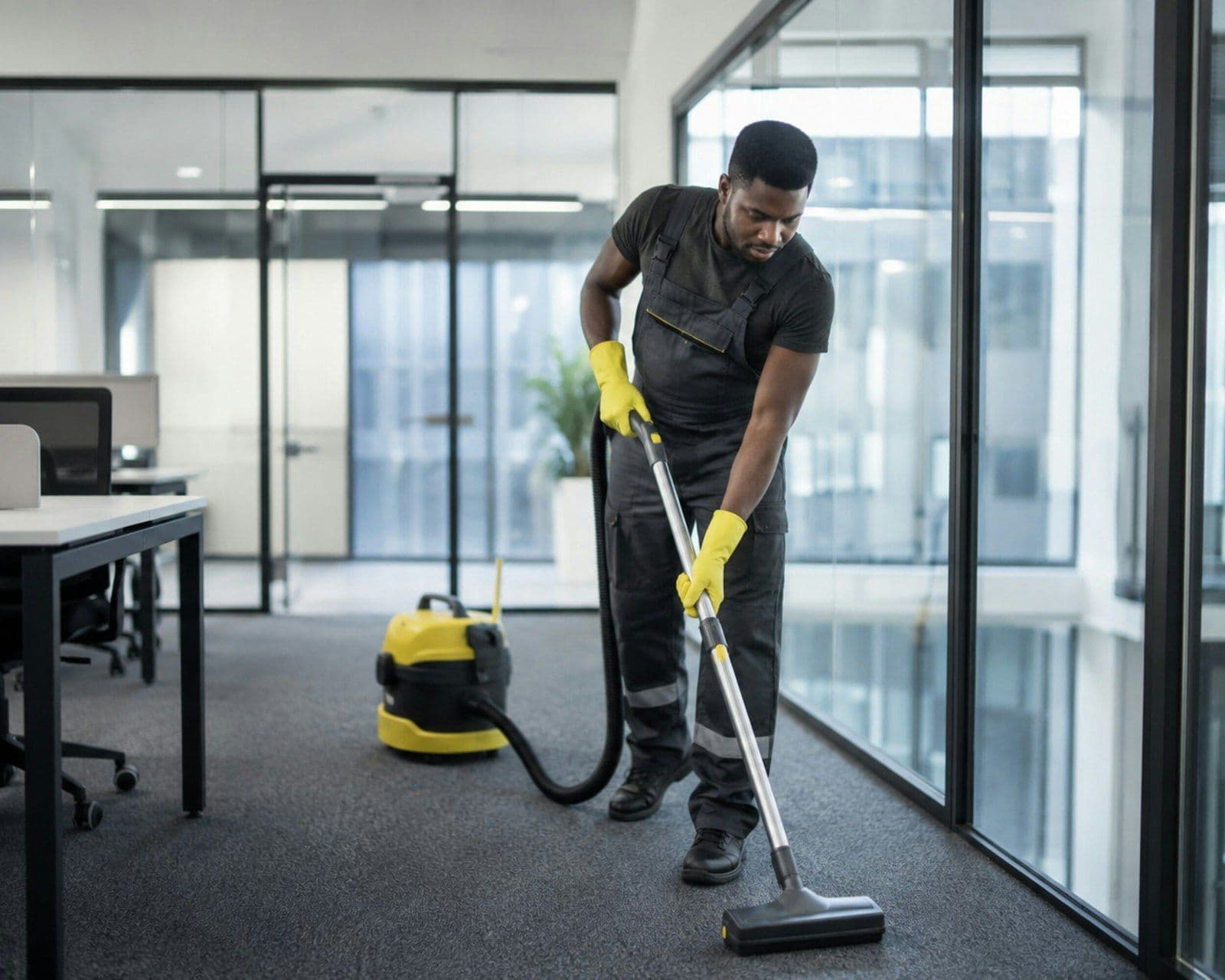 Office carpet being vacuumed by a cleaner